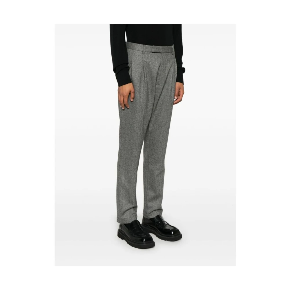 Cruna Grijze Wol Herringbone Tapered Leg Broek Gray Heren
