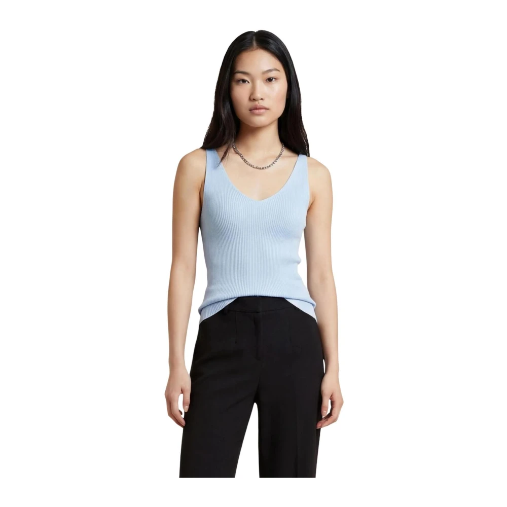 Jacqueline De Yong Women's Blue Sleeveless V-Neck Tank Top