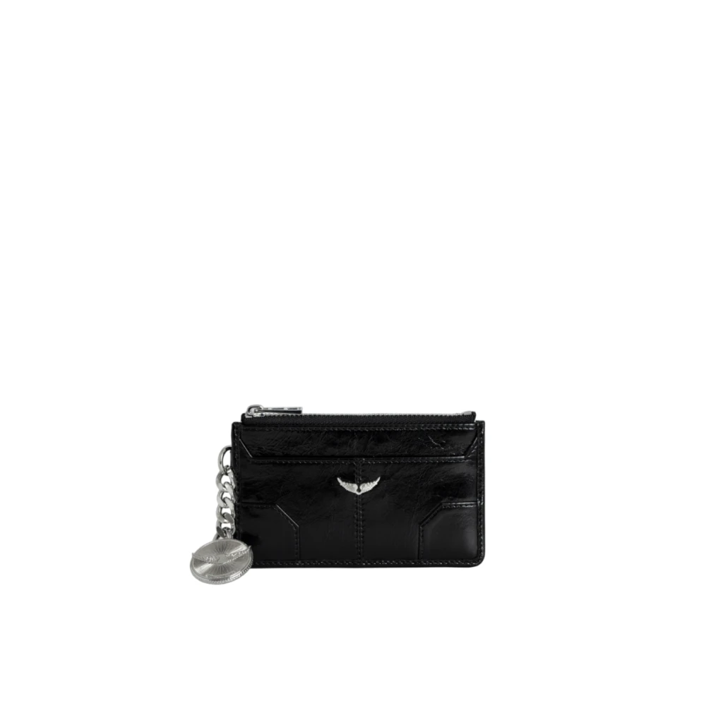 Zadig & Voltaire Zwarte leren vintage portemonnee met metalen ketting Black Dames