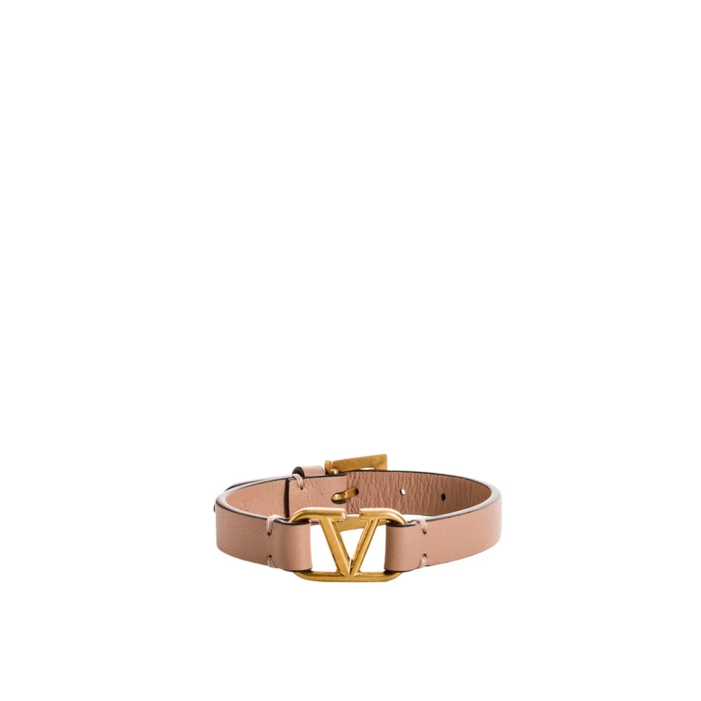 Valentino Beige Leren Armband met Gouden VLogo Gesp Beige Dames