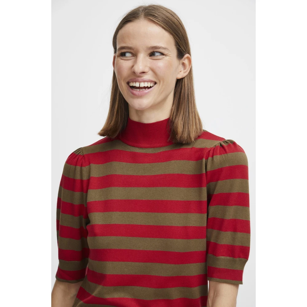 b.Young Gestreepte top met hoge hals en korte mouw Red Dames