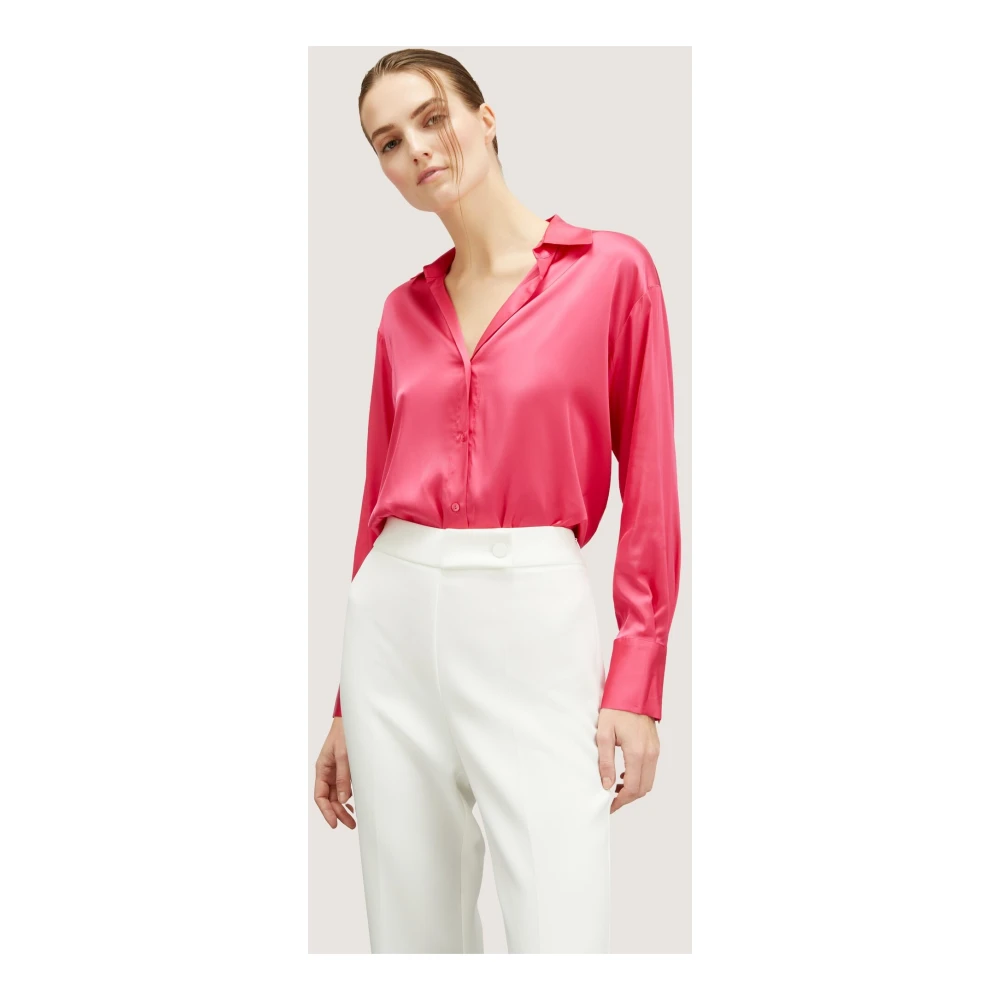 Motivi Stretch Satijnen Blouse Pink Dames
