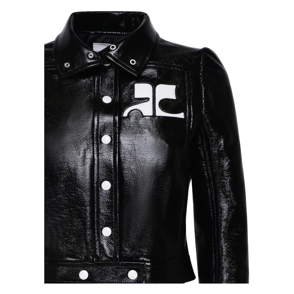 Courrèges Zwarte Vinyljas met Logopatch Black Dames