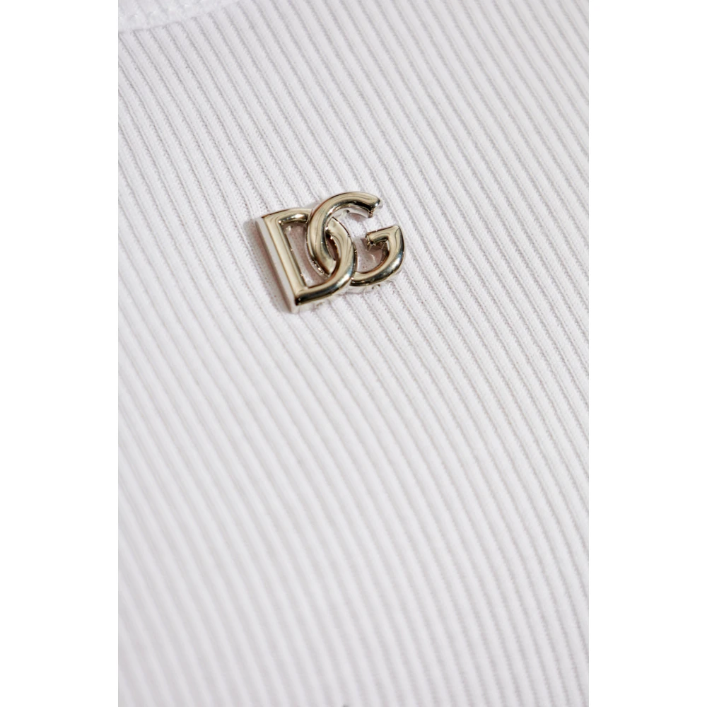Dolce & Gabbana Geribbelde top met logo-vormige applicatie White Dames