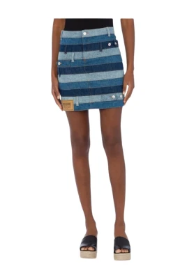 Denim Patchwork Kjol Randig Hög Midja