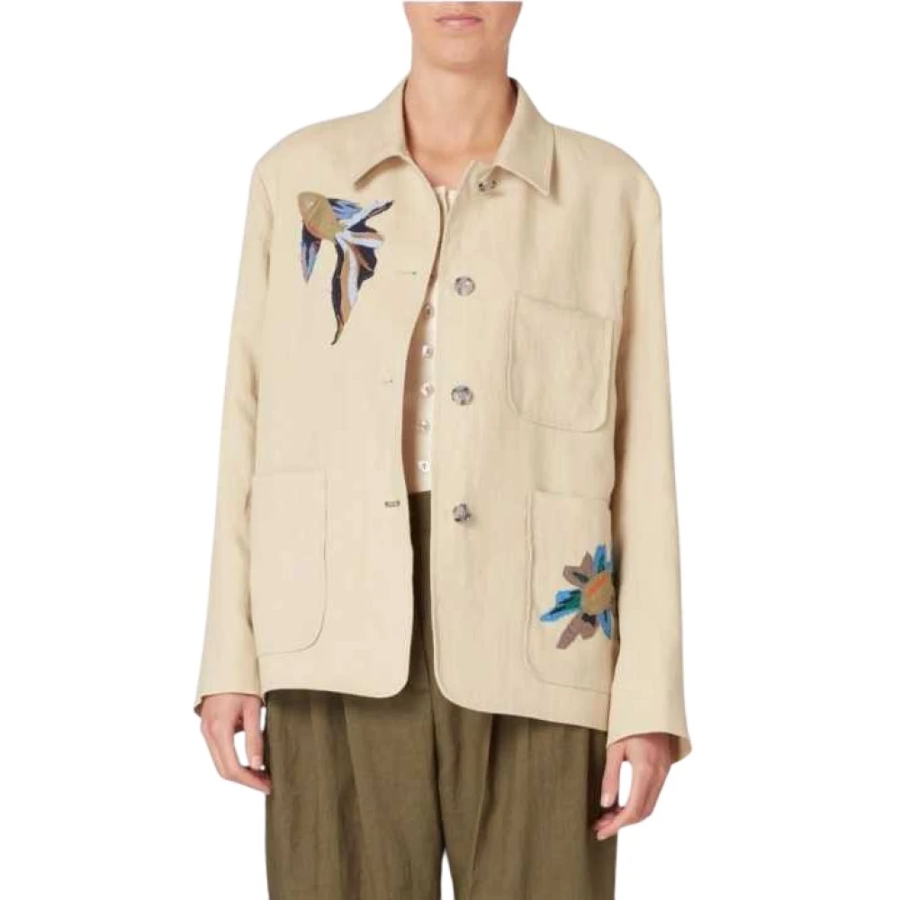 Paul Smith Vrouw Beige Jassen Dames, M, Linnen, Marine Patch Linnen Jas