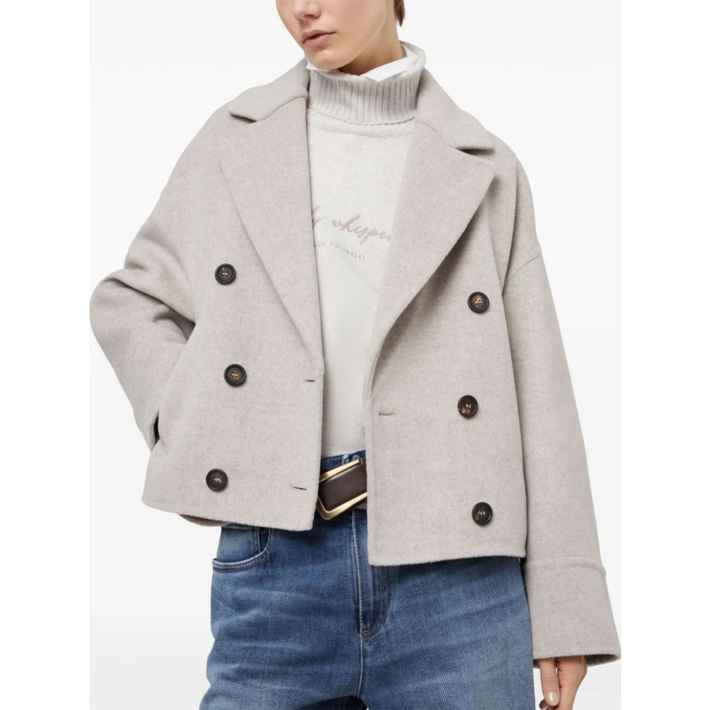 BRUNELLO CUCINELLI Dubbelrijige wol-kasjmierjas Beige Dames