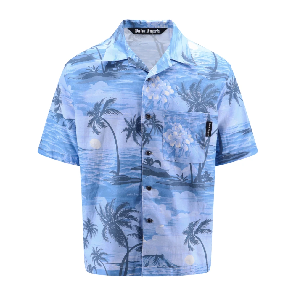 Palm Angels Short Sleeve Shirts Blue Heren