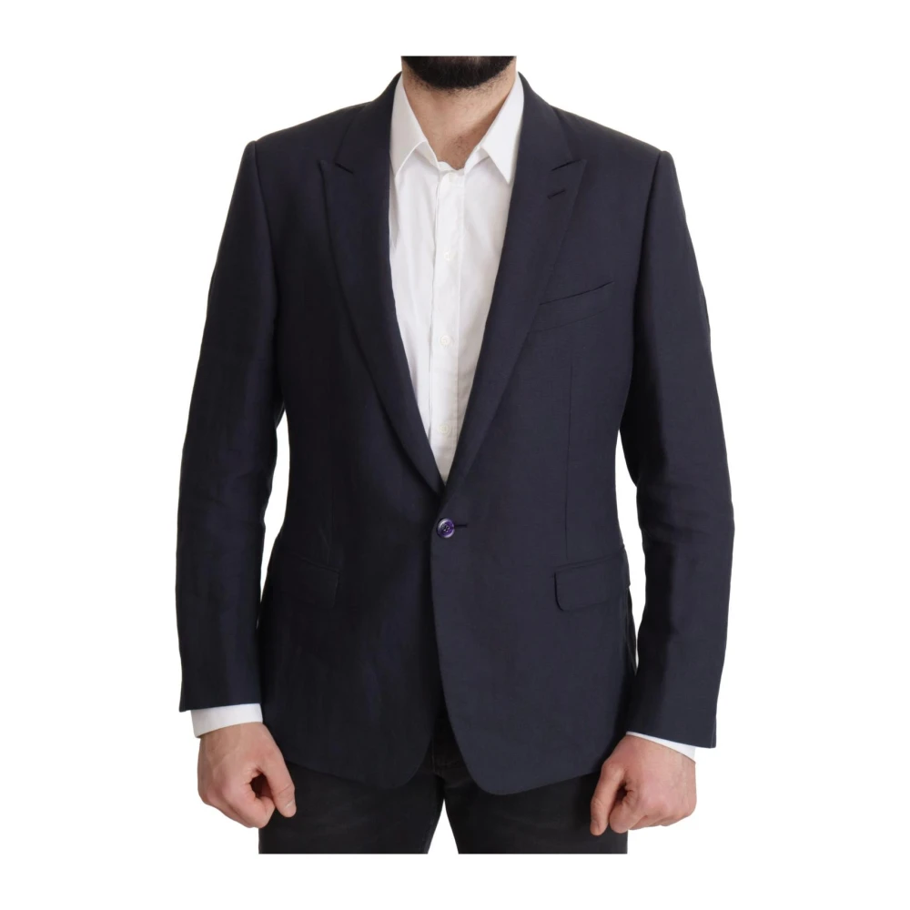 Dolce & Gabbana Dark Blue ALTA SARTORIA Jacket Coat Mens Blazer Linen - Size X-Large - Image 3