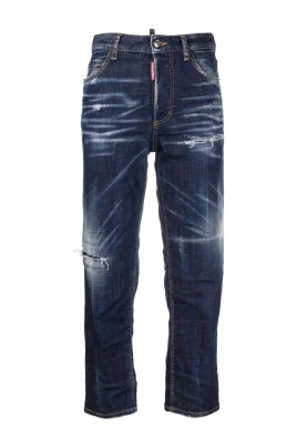 Jeans med broderi och distressed-effekt