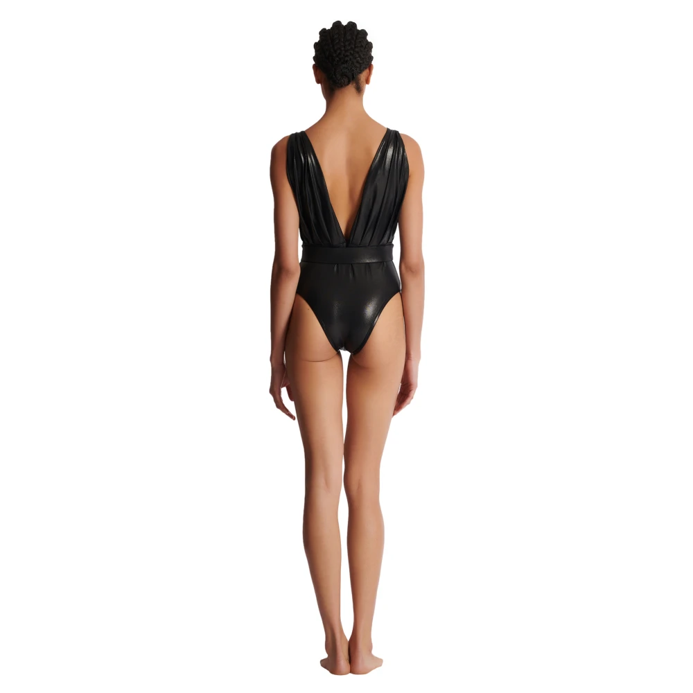 Balmain Gedrapeerd badpak met riem Black Dames
