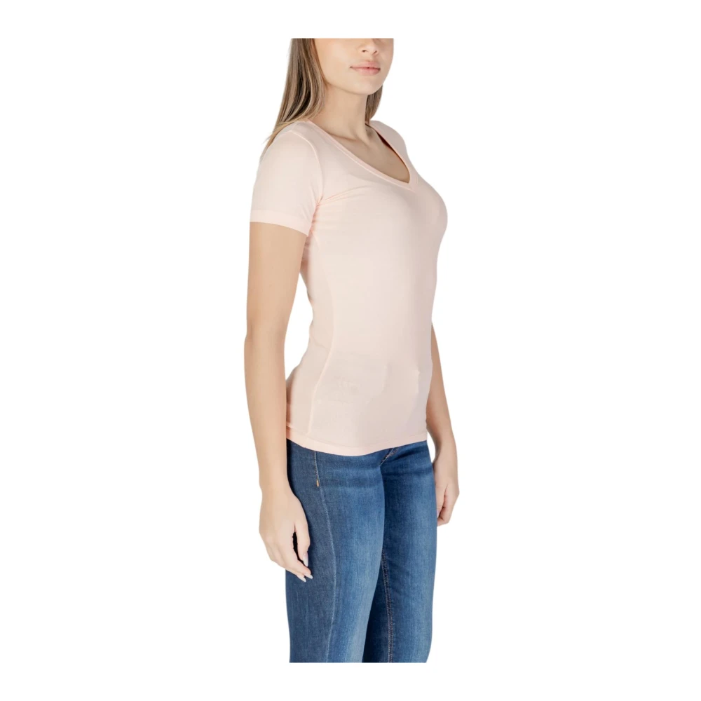 Guess Roze V-hals korte mouw T-shirt Pink Dames