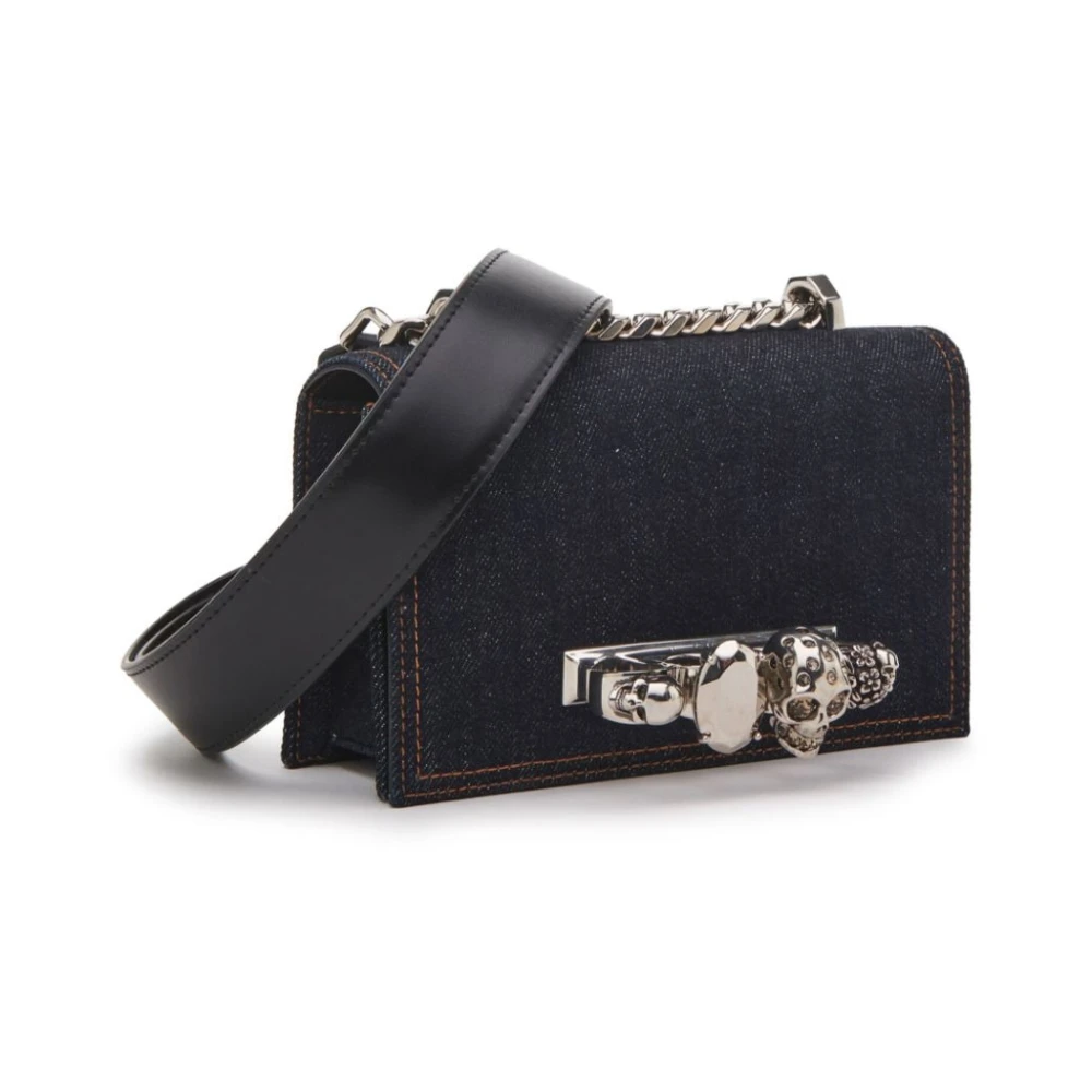 alexander mcqueen Denim Mini Juwelen Tas met Vier Ring Handvat Blue Dames