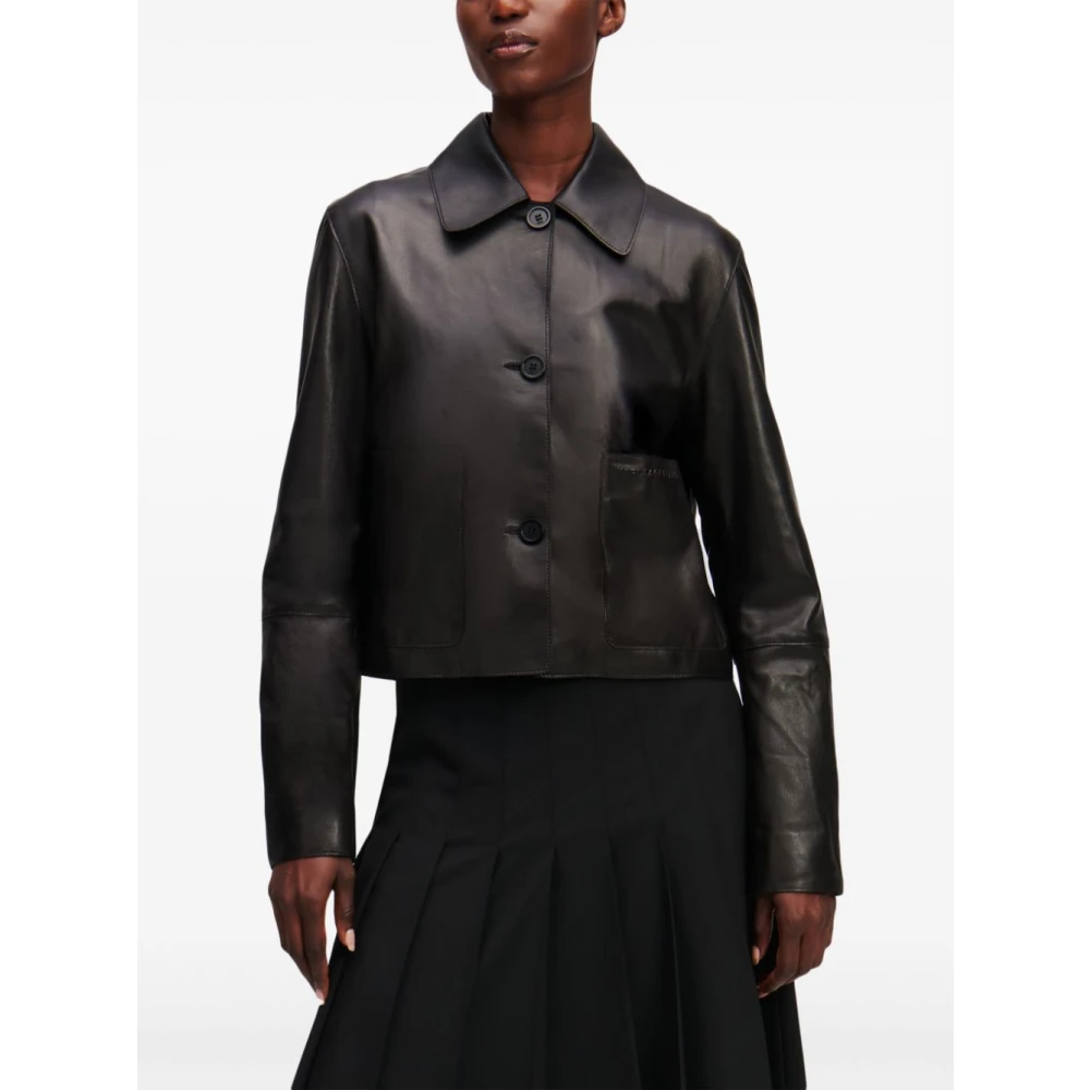Karl Lagerfeld Zwart Lederen JAS MET Zakken EN Knopen Black Dames