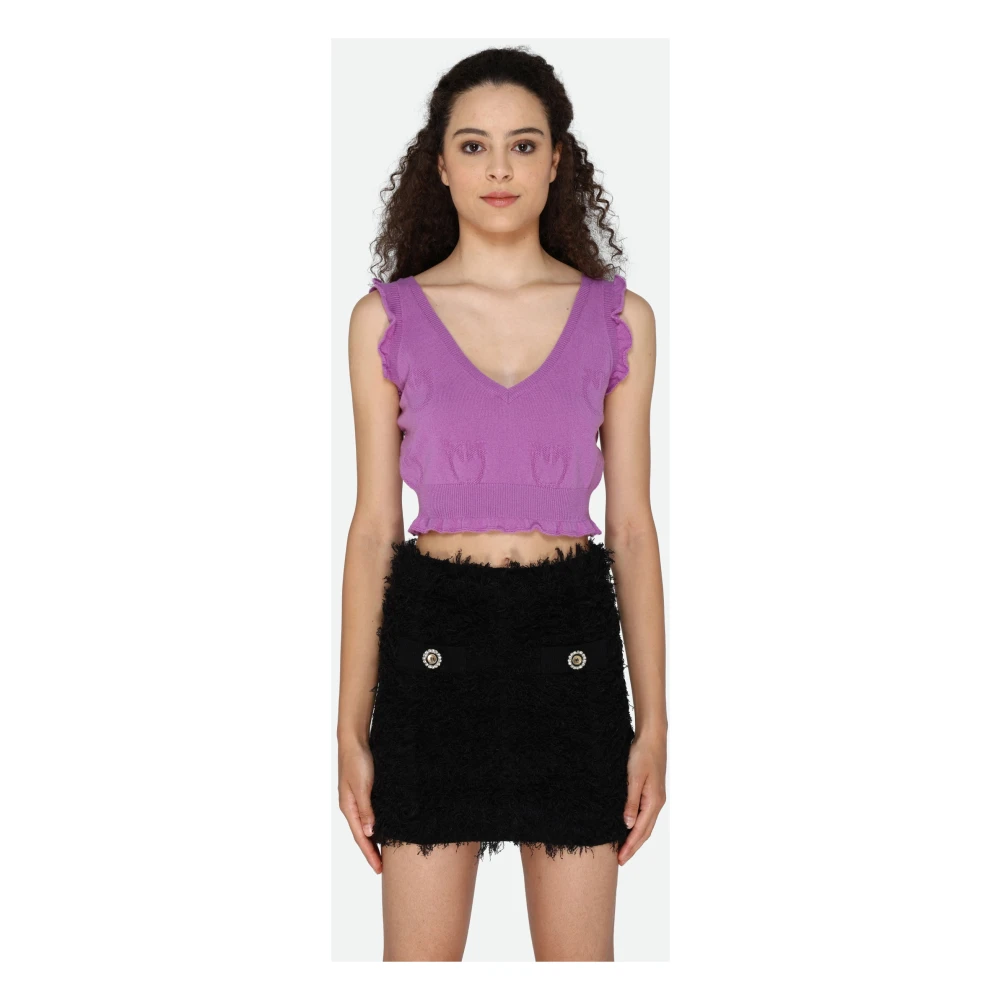 pinko V-hals Cashmere Top met Geborduurd Logo Purple Dames