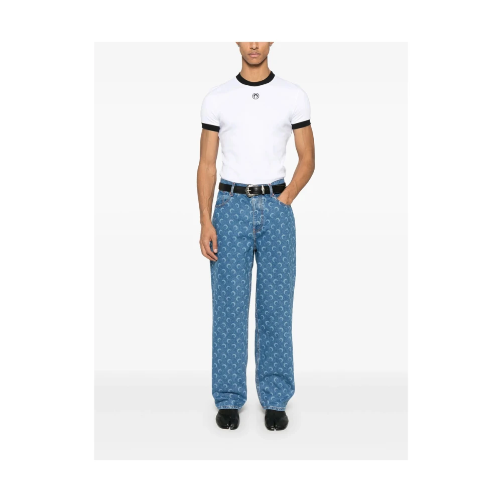 Marine Serre Blauwe Denim Klassieke Vijf Zak Jeans Blue Heren