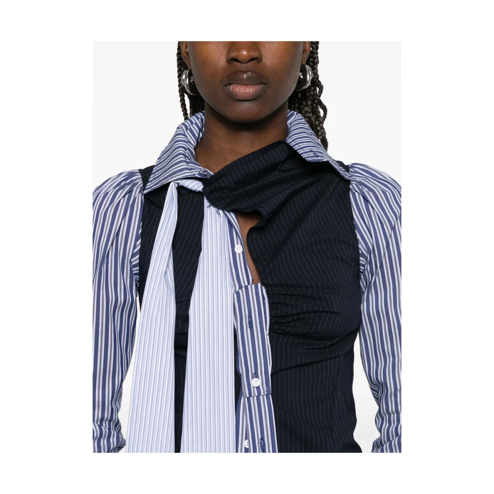 Ottolinger Navy Blue Deconstructed Overhemd met Sjaal Detail Blue Dames