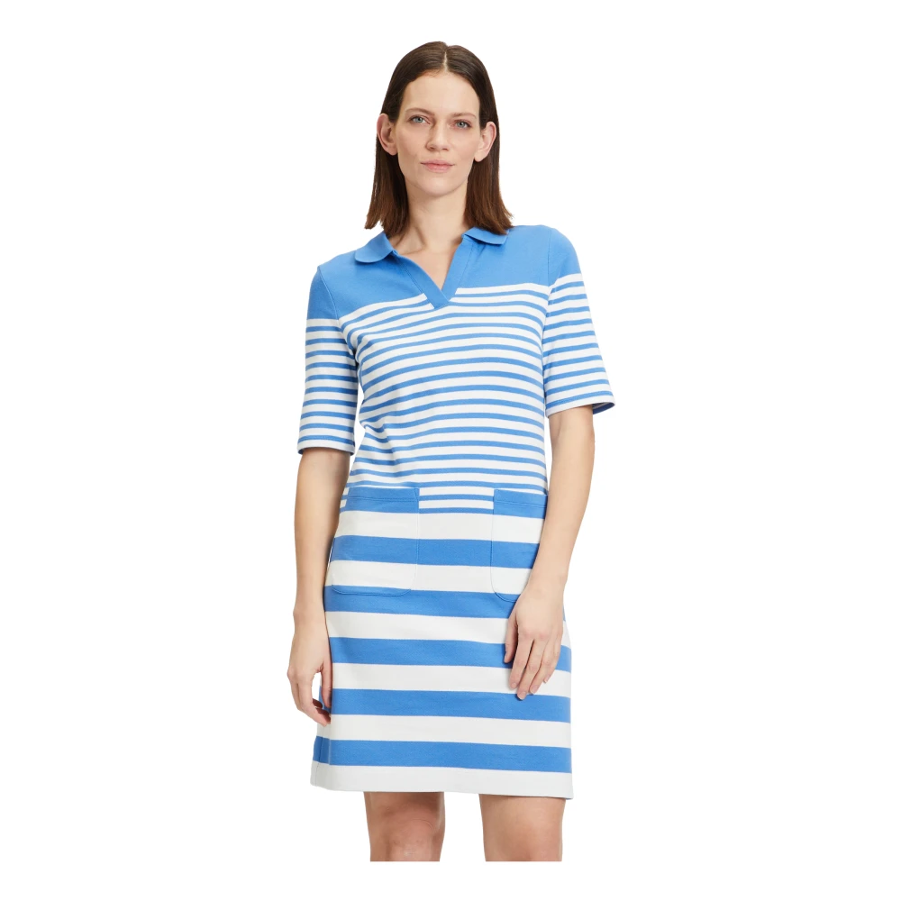 Betty & Co Gestreepte Polo Kraag Sweat Jurk Blue Dames