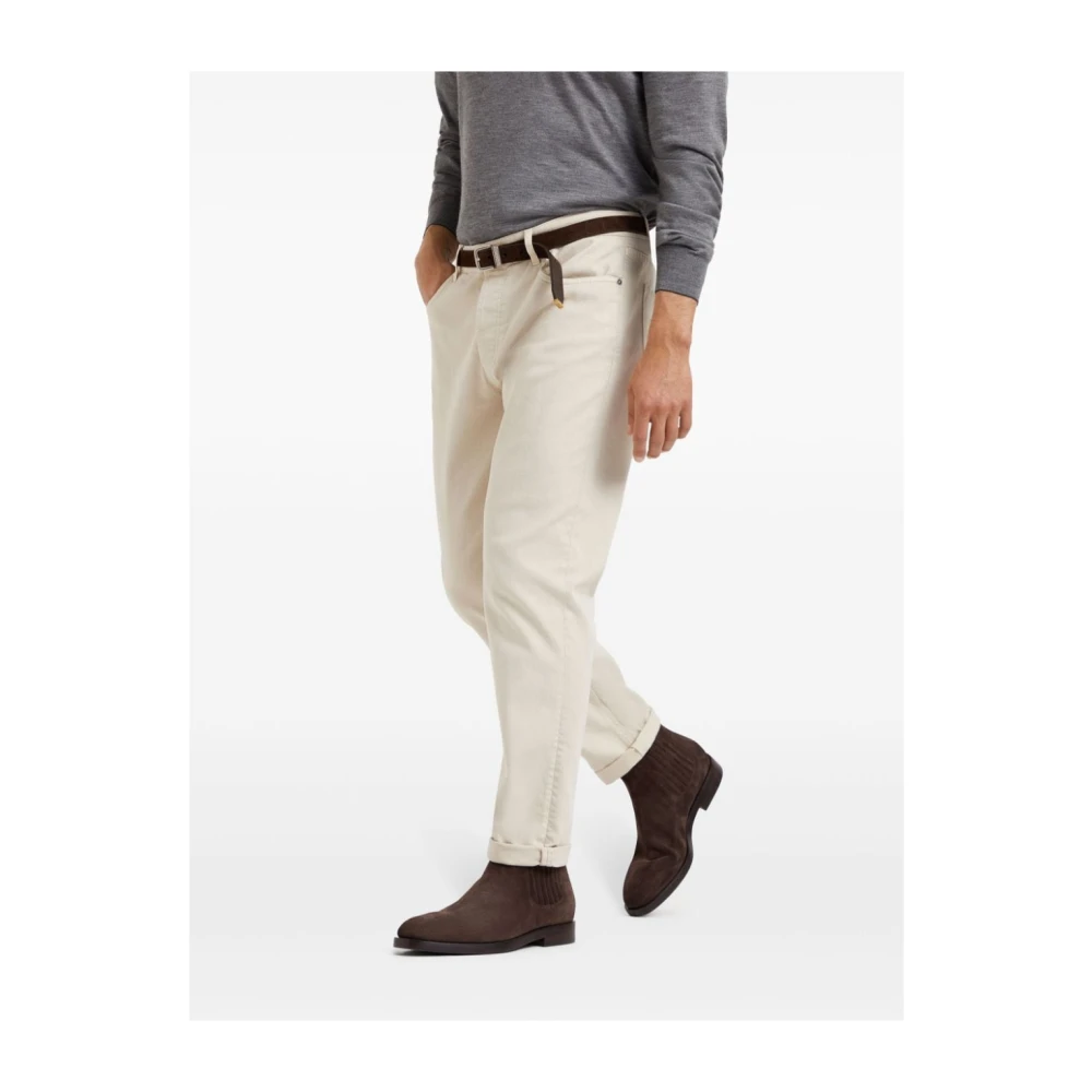 BRUNELLO CUCINELLI Beige Straight Leg Broek Logo Patch Beige Heren