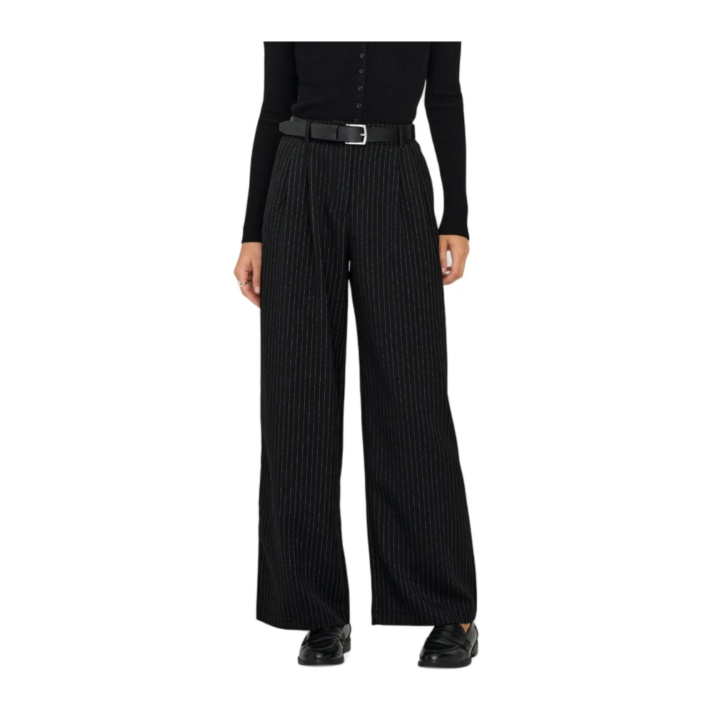 Only Women's Black Pinstripe Trousers With Front Pockets