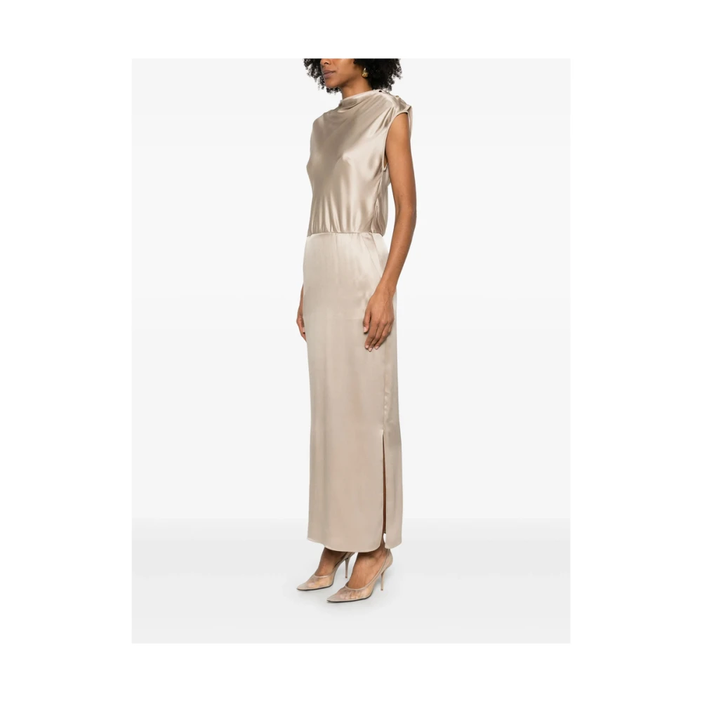 Giorgio Armani Beige Mouwloze Asymmetrische Hals Jurk Beige Dames