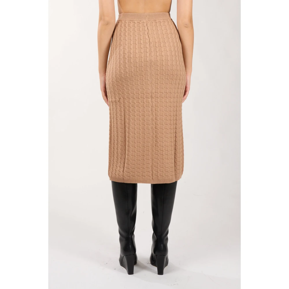Twinset Geribbelde gebreide midi-jurk met knopen Beige Dames