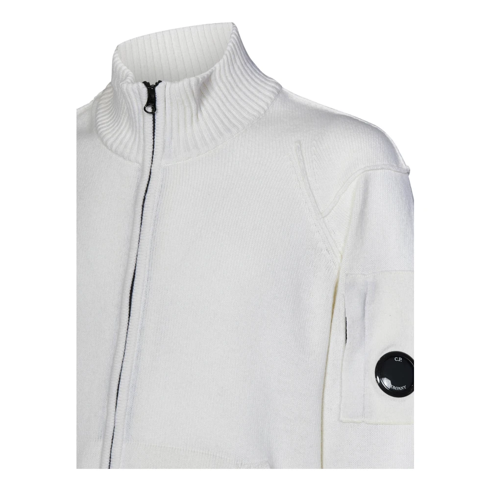 C.P. Company Witte Sweater met Ritssluiting en Lens Detail White Heren