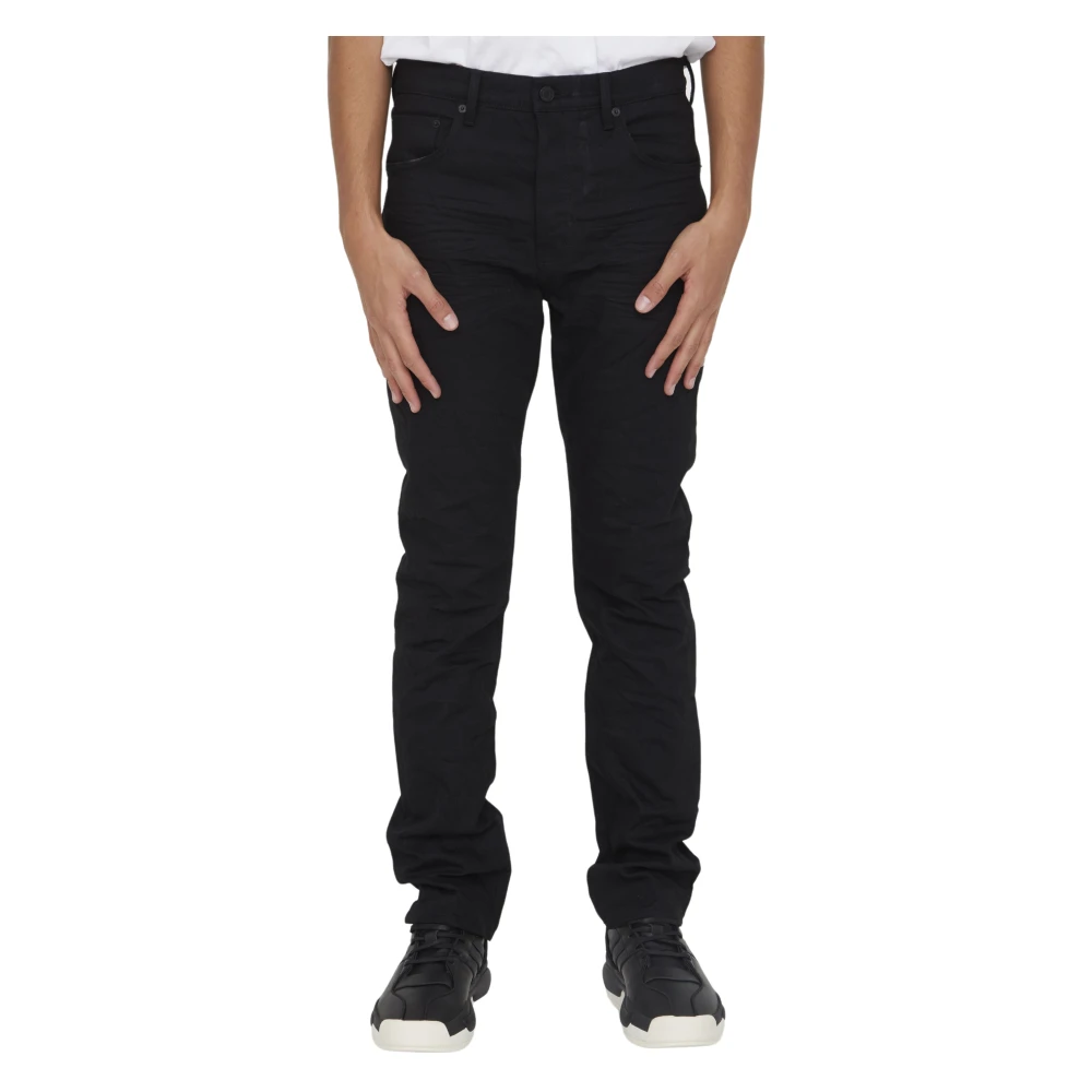 Purple Brand Slimme Zwarte Denim Jeans met Gekreukeld Effect Black Heren