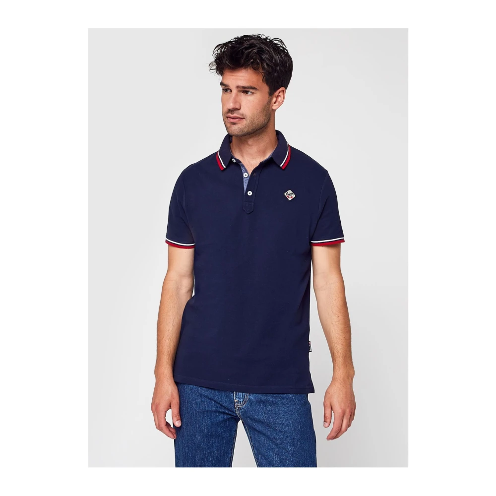 Schott NYC Blauw Logo Patch Katoenen Polo Blue Heren