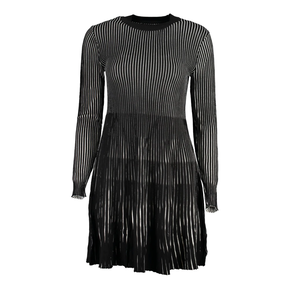 Desigual Damen Schwarz Kurzes Es Kleid Langarm Hoher Kragen