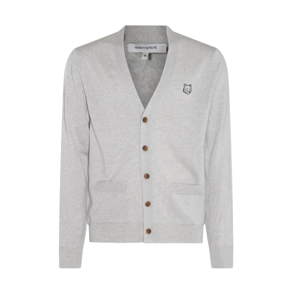 Maison Kitsuné Grijze Wollen Gebreide Trui met Logo Gray Heren