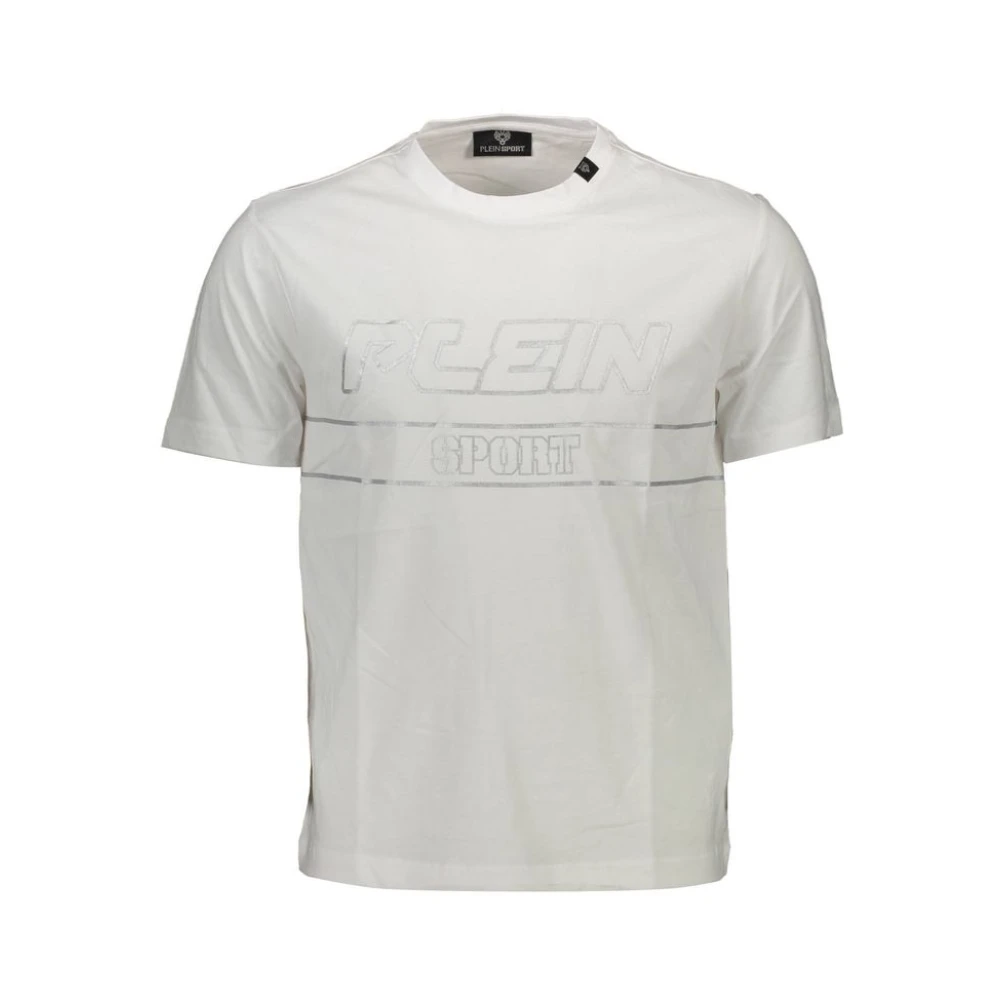 Plein Sport , Training T-Shirts & Tops, Male, White, 2XL, Logo-Print Cotton T-Shirt