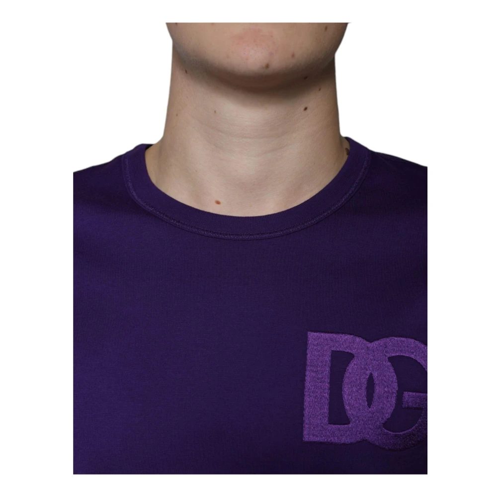 Dolce & Gabbana Paarse Katoenen Crew Neck T-shirt Purple Heren