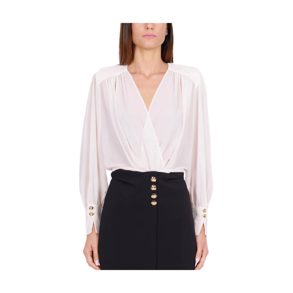 Elisabetta Franchi Korte jurk in zwart crêpe en georgette Black Dames