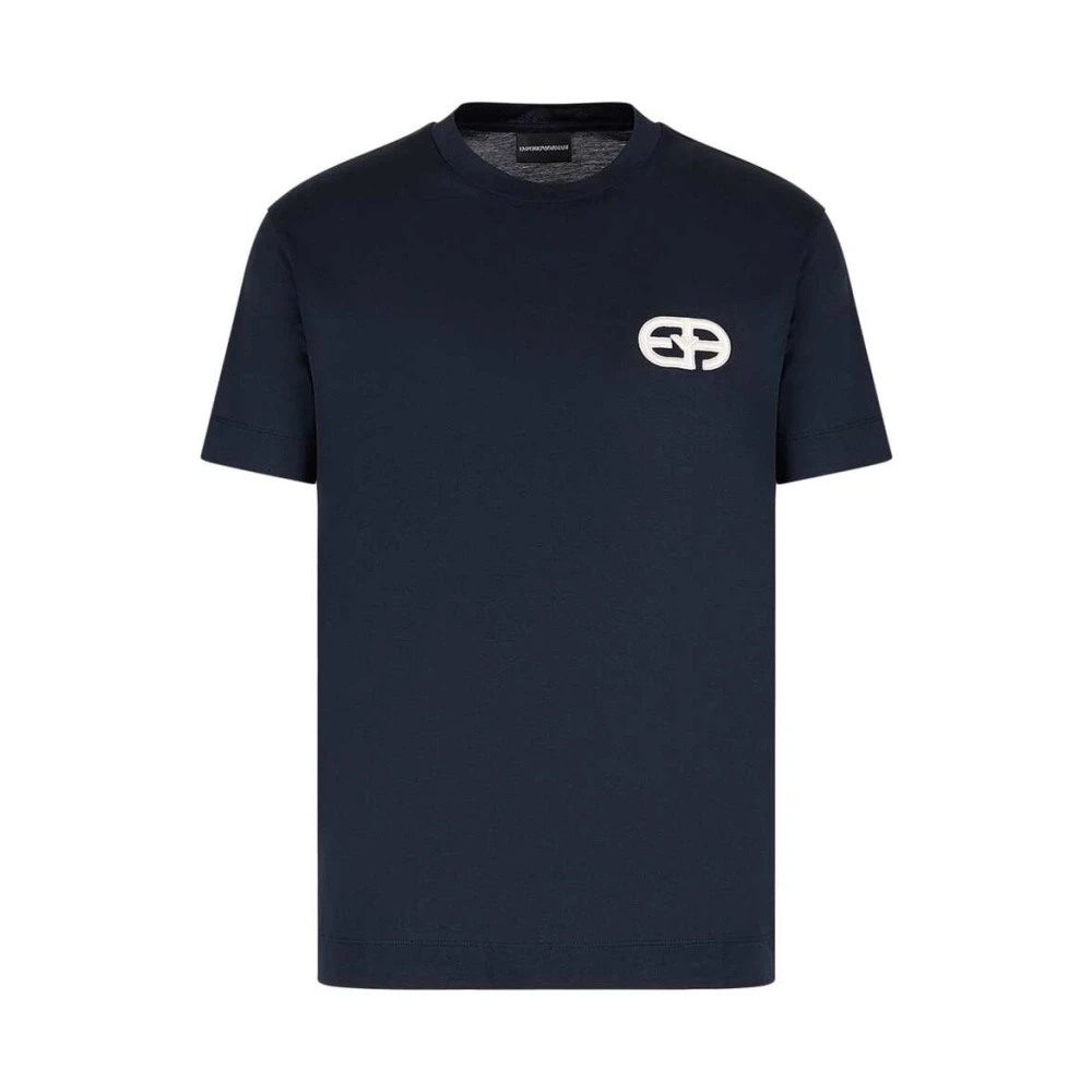 Emporio Armani Navy Blue Logo Patch T-shirt Blue Heren