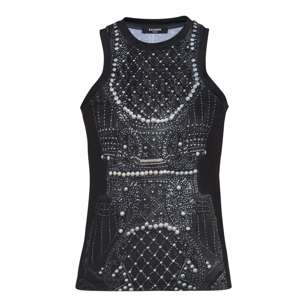 Balmain Zachte tanktop met nepborduurwerkprint Black Dames