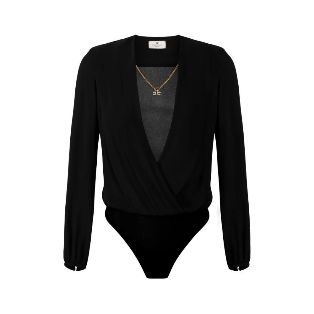 Elisabetta Franchi Black Full-Body, Female, Xl, Long-Sleeved Pendant-Necklace Bodysuit