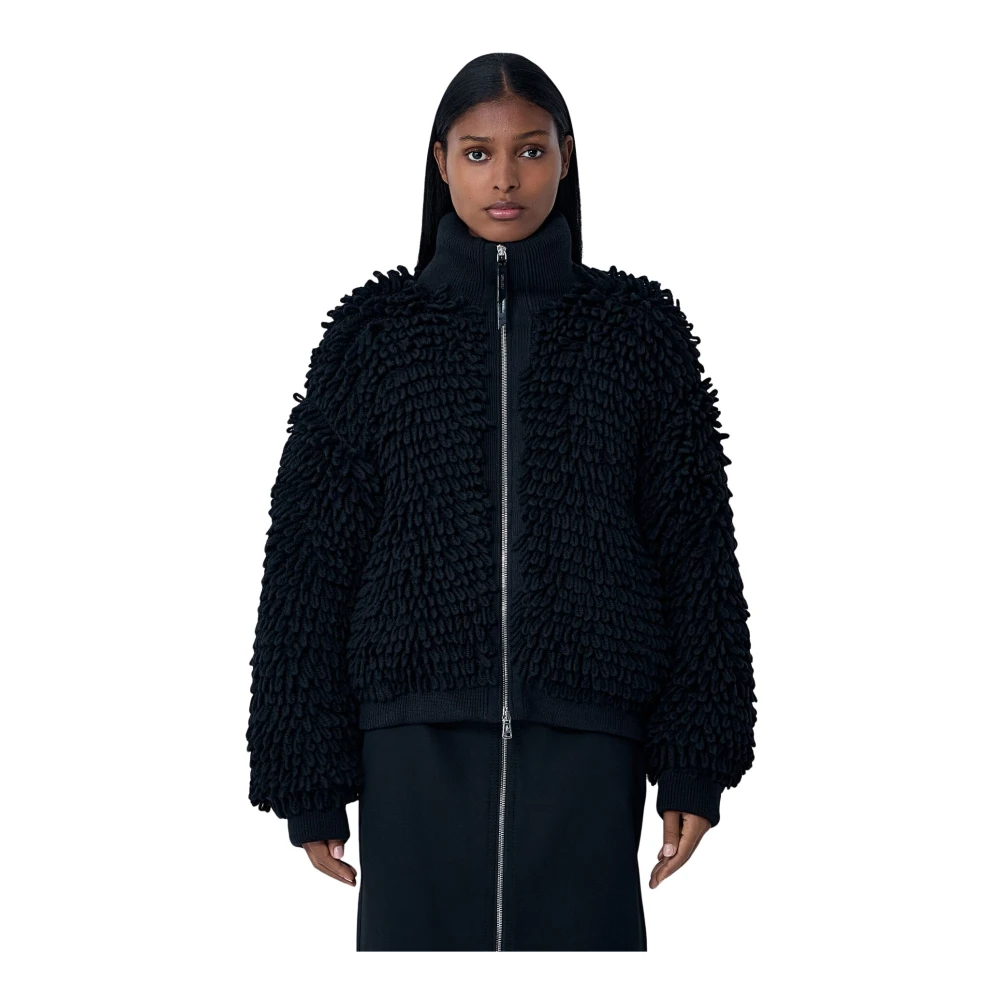 Moncler Women's Black Textured Wool-Blend Cardigan - Cardigans - Xs - Knitwear