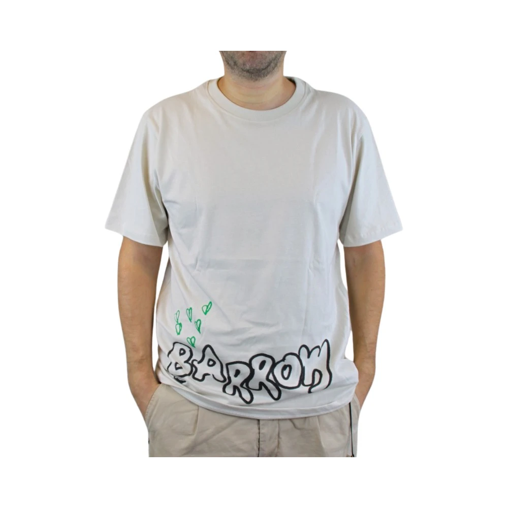 Barrow Beige T-shirt met korte mouwen en voorletters en achterprint White Heren
