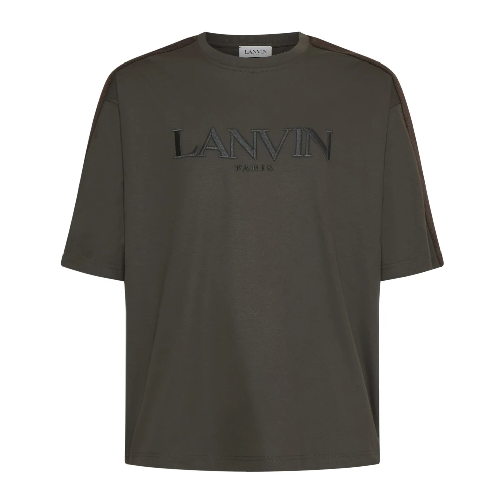 Lanvin Bruin Katoenen T-shirt met Geborduurd Logo Gray Heren