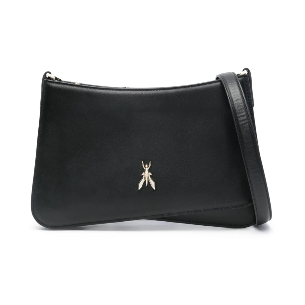 PATRIZIA PEPE Zwarte leren schoudertas met goudkleurig logo Black Dames