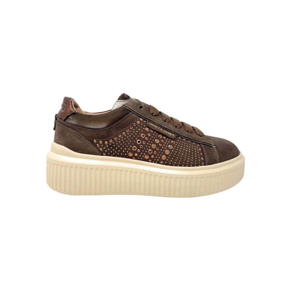 Janet & Janet Bruine Suède Sneakers met Gouden Studs Dames Schoenen