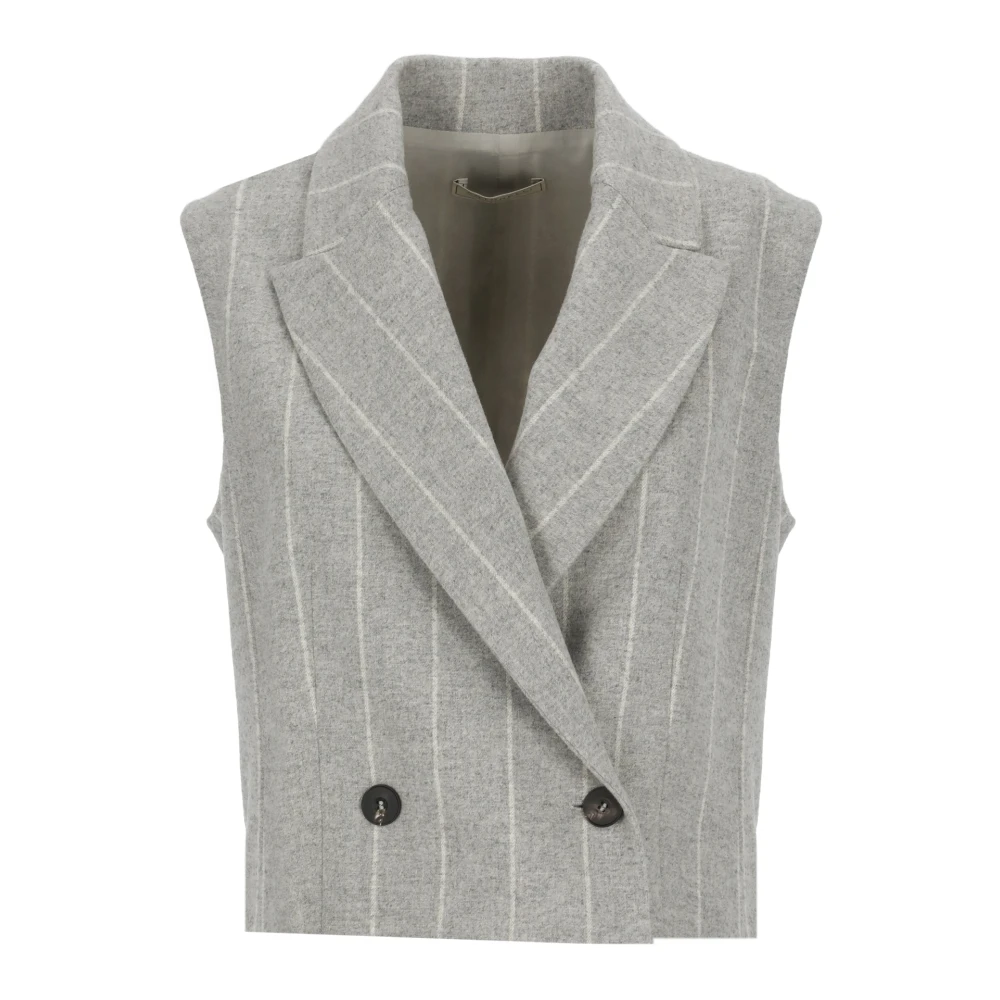 Antonelli Firenze Grijze Wol Geknipte Vest met Pinstripes Gray Dames