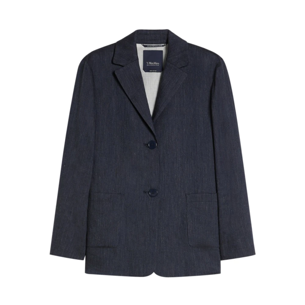 Max Mara Blauwe Linnen Stretch Denim Jas Blue Dames