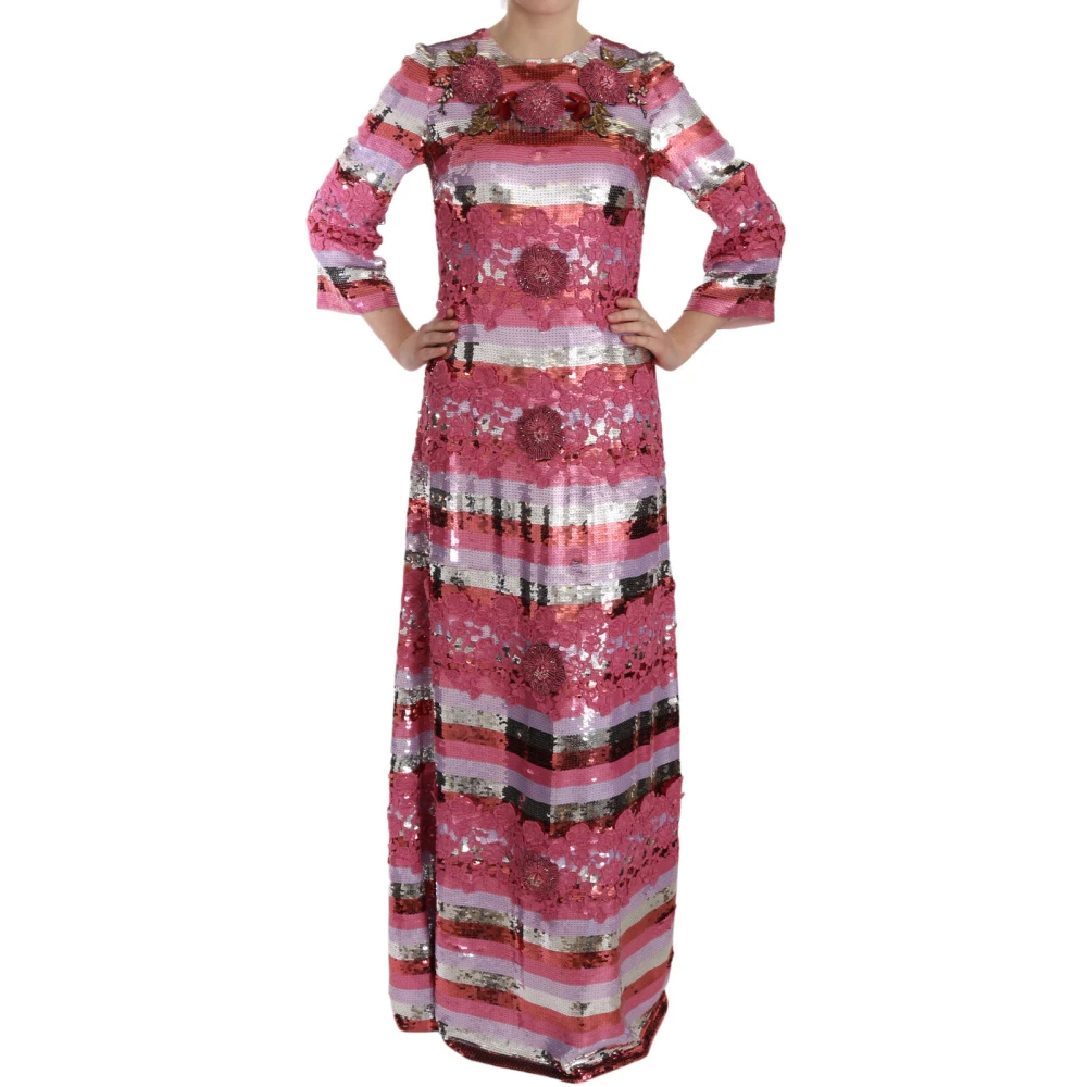 Dolce & Gabbana Women's Pink Floral Crystal Sequined Gown