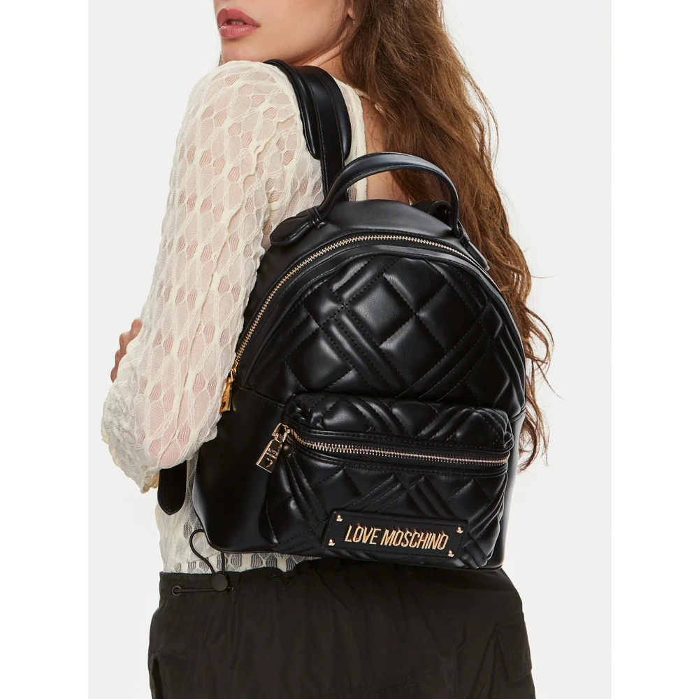 Love Moschino Gewatteerde Pu-rugzak in Zwart Black Dames