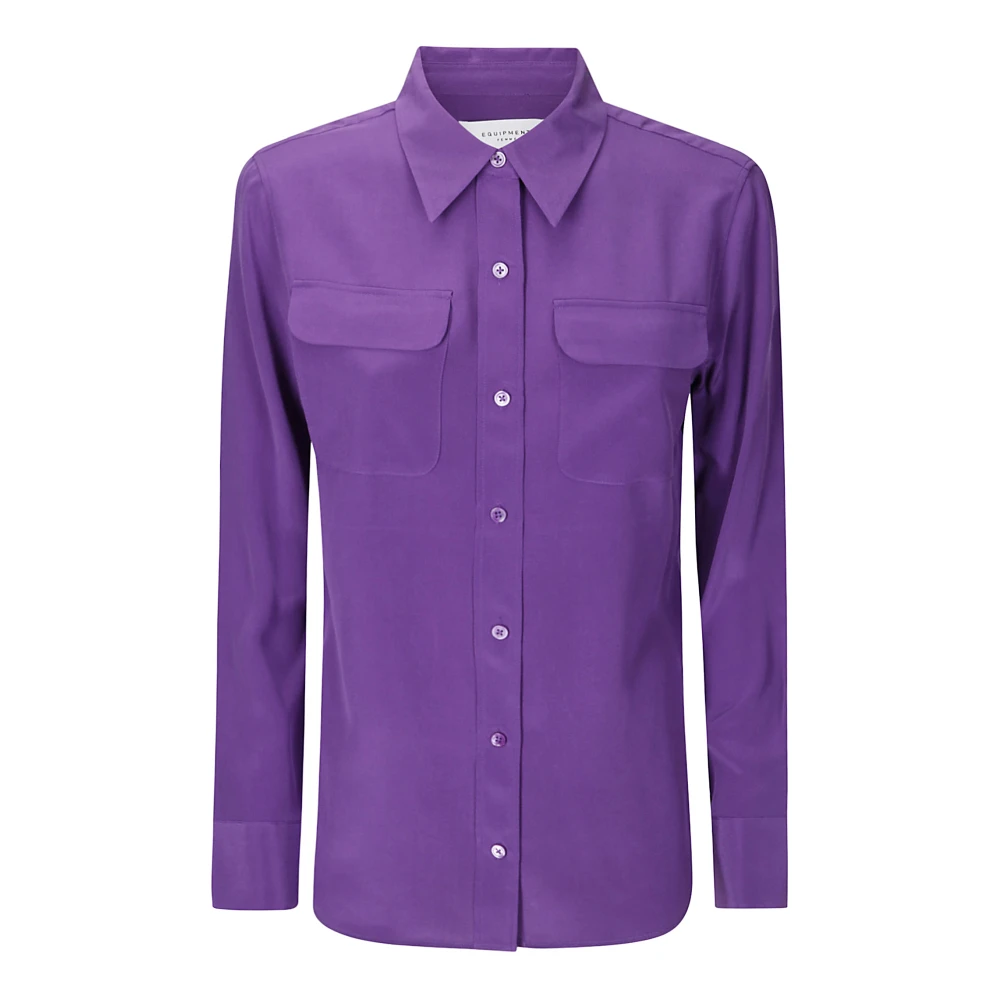 Equipment Zijden Blouse met Knopen en Zakken Purple Dames