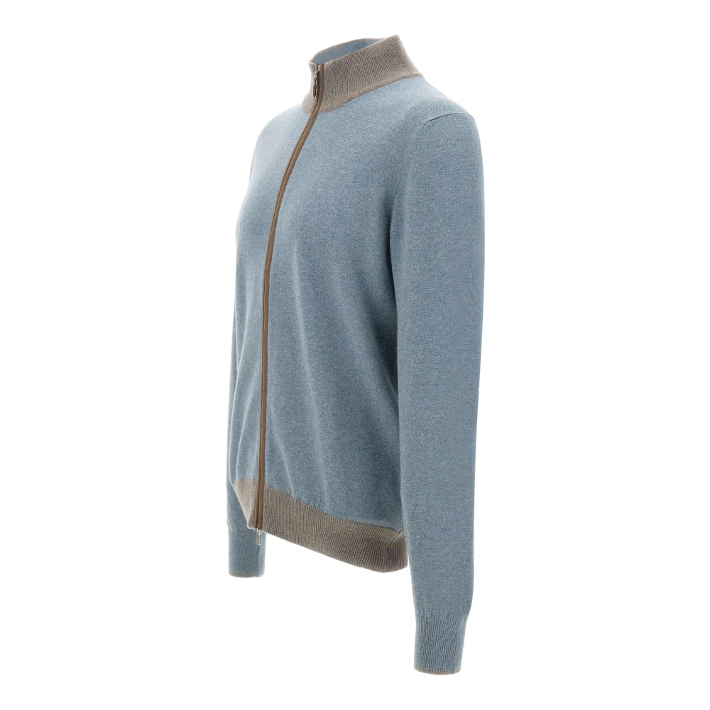 Gran Sasso Wol & Kasjmier Trui Ritssluiting Blue Heren