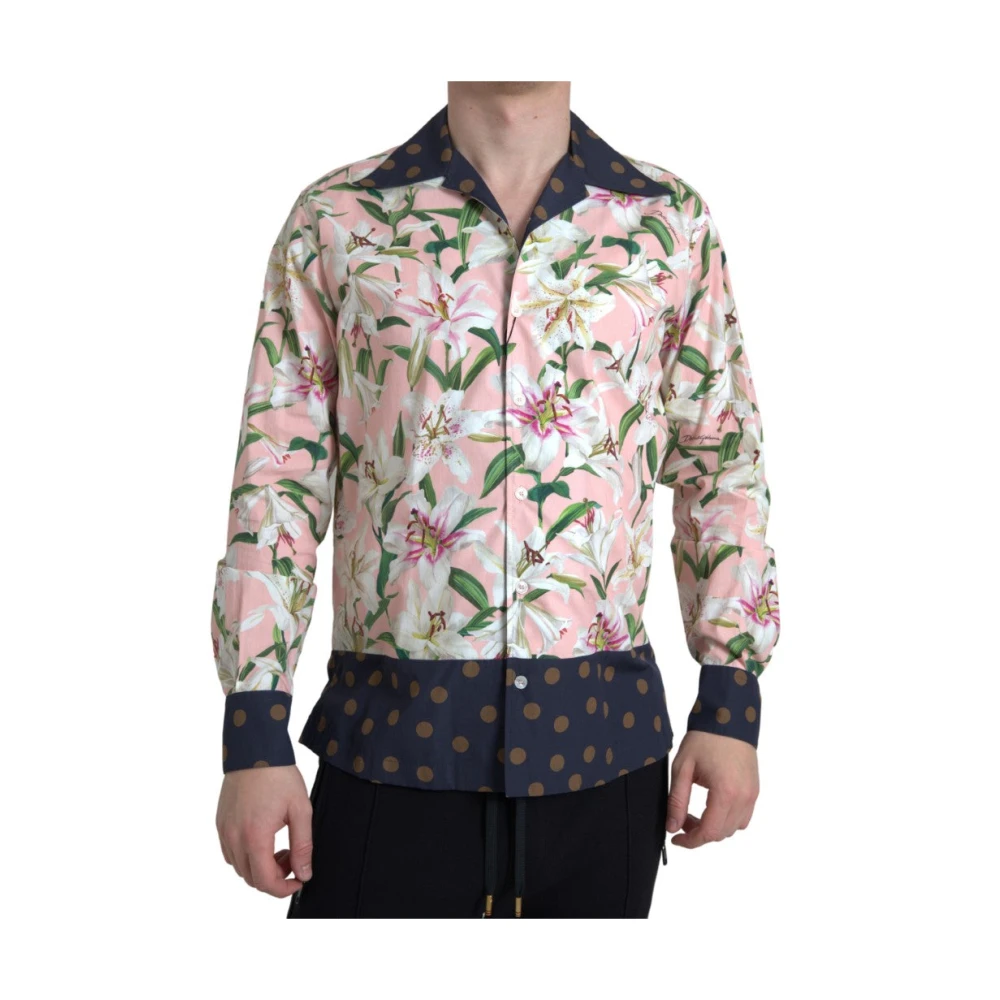 Dolce & Gabbana Elegant Slim Fit Roze Casual Overhemd Multicolor Heren