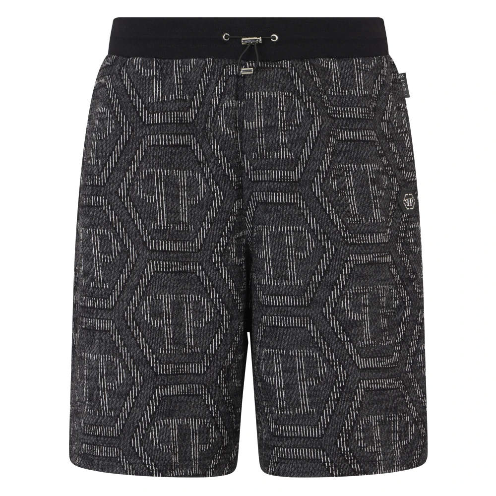 Philipp Plein Mannelijk Zwart Korte Broeken Heren, L, Katoen, Jacquard Shorts Monogram